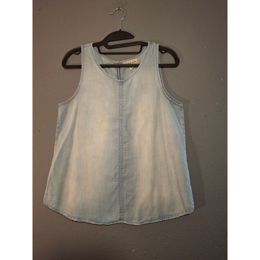 Cloth & Stone Women Light Wash Tencel Lyocell Sleeveless Chambray Tank Top Small